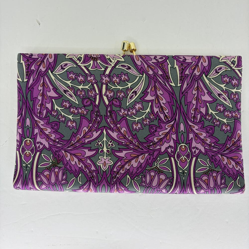Banana Republic Silk Floral Clutch Purple Gray Gold Frame - Picture 2 of 7